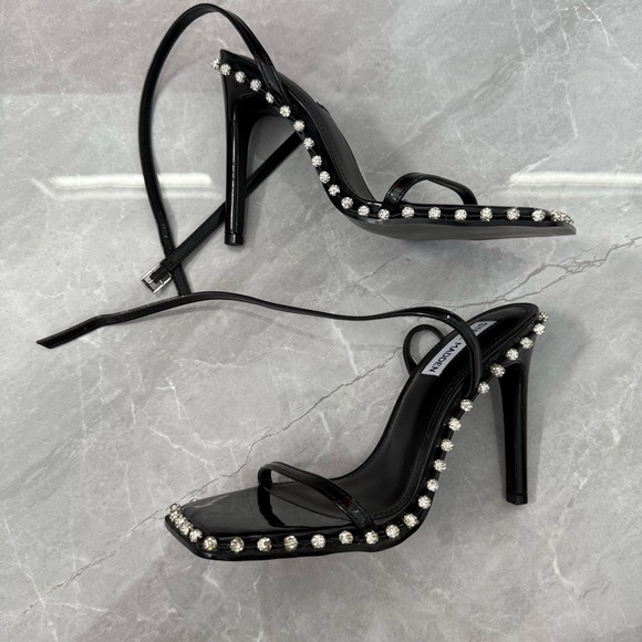 NWOT Women’s Steve Madden Zelle Black Rhinestone High Heel Sandals Size 7.5 - Picture 11 of 16